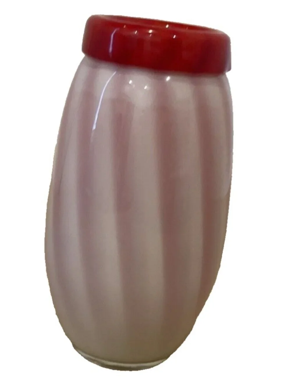 Dale Tiffany Favrile Art Glass Vase Red White Swirl VTG With Sticker 7.75